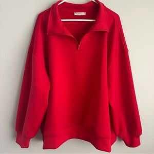 2X Zenana Women’s red quarter zip sweatshirt 2xl scuba oversized pullover